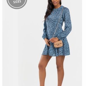 Franchesca Navy/pale blue leopard print dress